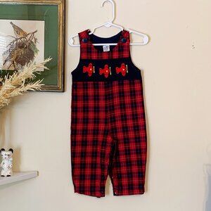 Vintage Baby Plaid Corduroy Airplane Applique Overalls 12 mos